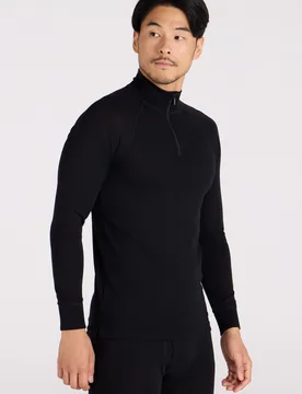 Merino II Mens Zip Neck Base Layer Top - Black - Black - Size: XL - Mountain Warehouse - FashionsVida