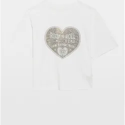 Zadig & Voltaire - Camiseta de mujer de manga corta de algodón con corazón de strass