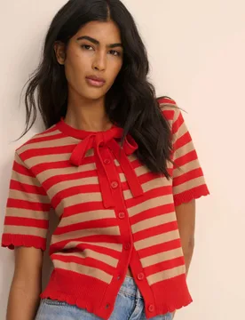 Pure Cotton Striped Tie Neck Cardigan Multi female - Nobody's Child - FashionsVida
