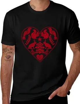 Red forest Scandi Christmas heart art folk T-Shirt Light Athletic Short Sleeve Tee Shirt - Aliexpress - FashionsVida