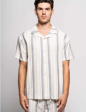 Overshirt misto lino uomo blu - BLOCK 11 - FashionsVida