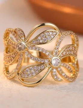 Elegant Luxury Hollowed Out Butterfly Shaped Ring Inlay Synthetic Zircon Women's Wide Face Ring Sweet Cute Accessory Jewelry - Aliexpress - FashionsVida