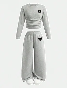 Top de manga larga con estampado de patrón de lazo y pantalones largos casuales para niña joven 12Y - Shein - FashionsVida