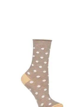 Women's 1 Pair Mercerised Cotton Spot Roll Top Socks Coral Mix One Size - Pink - Size: One Size - Charnos - FashionsVida