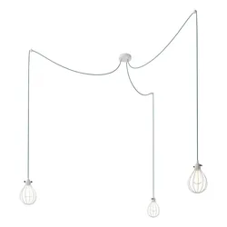 Cables Suspension Luminaire Multiple With 3 Drops With Textile Cable And Drop Lampshade Already Assembled White One Size