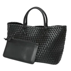 Women's Luxury Woven Tote Handbag with Purse Bag in Black - Black - Size: One Size
