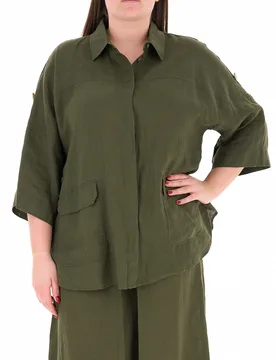 Blusa in lino VERDE OLIVA 23 - PERSONA by MARINA RINALDI - FashionsVida