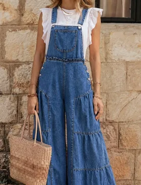 Pantalones peto vaqueros minimalistas de unicolor y casuales para mujer S - Shein - FashionsVida