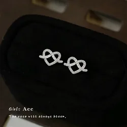 Fashion Minimalist Small Love Ear Studs Alkaline Water Knot Micro Inlaid Zircon Earring Elegant Advanced Versatile Jewelry
