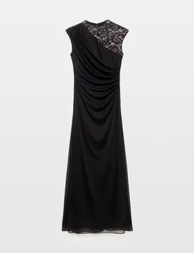 Vestido largo de punot con espalda de encaje - Woman Fiesta El Corte Inglés - FashionsVida
