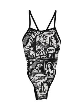 Yeah Comic Thin Strap Swimsuit White / Black 11-12 Years Girls - TURBO - FashionsVida
