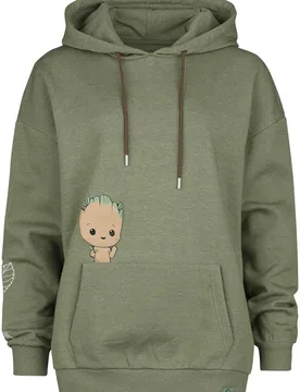 Disney Kapuzenpullover - Groot - Oversize - S bis XXL - für Damen - Größe XL - dunkelgrün meliert - EMP exklusives - Frauen - female - Guardians Of The Galaxy - FashionsVida