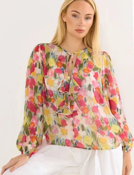 Women's Floral Frill Blouse Size: 10 - Multicolor - Size: 10 - Star by Julien Macdonald - FashionsVida