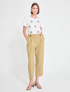 Pantalón recto de mujer liso con pliegues - Lola Casademunt - FashionsVida