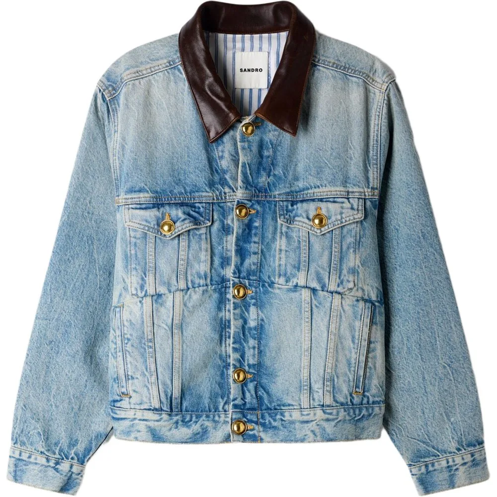 Cazadora de mujer 100% algodón vaquera ancha con cuello de piel - sandro - FashionsVida