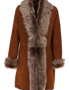 Women's Three Quarter Length Toscana Suede Leather Coat in Light Brown Size: 16 - Light Brown - Size: 16 - Ashwood Leather - FashionsVida