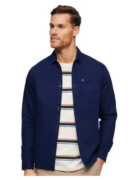 Camicia Overshirt Merchant Linen Blend Supermarine Navy M - Superdry - FashionsVida