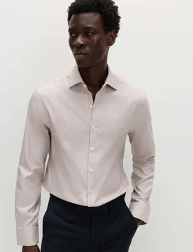 Slim Fit Egyptian Cotton Dobby Shirt Neutral male - M&S SARTORIAL - FashionsVida