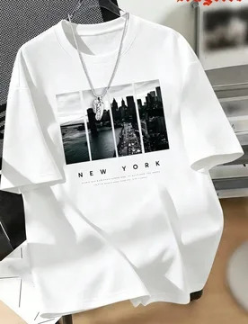 Camiseta para adolescente con estampado de escena callejera de la ciudad de Nueva York en blanco y negro, estilo versátil, camiseta negra de manga co - Shein - FashionsVida