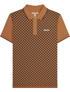 Mens Two Tone All-Over Print Polo Shirt (Tobacco) - Yellow Cotton - Size X-Large - Lambretta - FashionsVida
