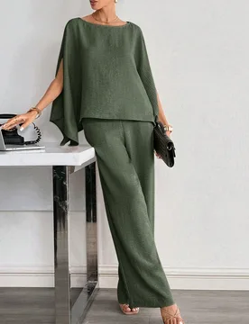 Conjunto de camisa y pantalones holgados y casuales para oficina y desplazamientos para mujeres verde militar otoño XXS - Shein - FashionsVida