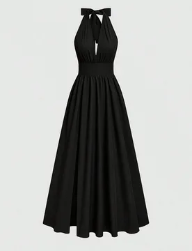 Nuevo vestido largo de mujer de estilo francés, elegante, casual, sexy y de moda, diseño de alta gama, cuello en V, halter, cintura ceñida, espalda - Shein - FashionsVida