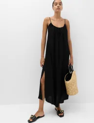 Strappy Tie Back Maxi Beach Dress Black female