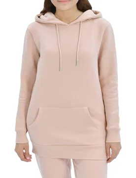 Women's Soft Longline Hoodie Pullover with Kangaroo Pocket in Pink Size: Small - Pink - Size: S - Smart Living - FashionsVida