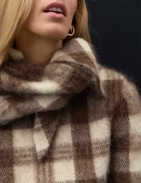 Mohair Blend Checked Triangle Scarf Brown Mix female - Autograph - FashionsVida
