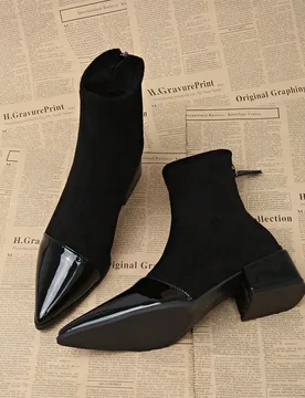 Botas de tacón de bloque con punta elegante para mujer, botas delgadas con cremallera y tacón alto versátil y elegante, aptas para fiesta, reunión - Shein - FashionsVida