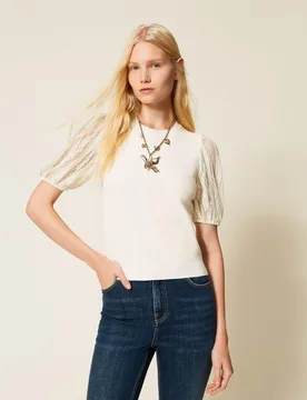 Pull avec manches courtes en dentelle - TWINSET - FashionsVida