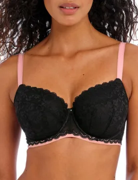Womens Offbeat Underwired Padded Half Cup Bra - Black Polyamide - Size 28dd - Freya - FashionsVida