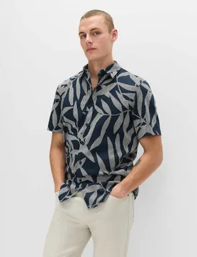 Pure Cotton Floral Short Sleeve Shirt Dark Navy male - M&S - FashionsVida