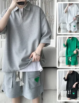 Summer New Waffle Polo Shirt T-shirt for Men Korean Fashion Men's Casual Loose T-shirt and Shorts 2-piece Set Sportswear - Aliexpress - FashionsVida