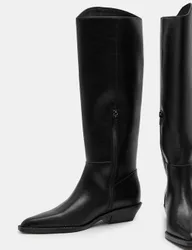 Cowboy Block Heel Knee High Boots Black female