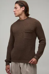 Herren Normal Geschnittener Raglan-Pullover Mit Rippstrick Taupe Größe XS