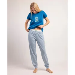 Pijama de mujer de punto de algodón con detalles bordados