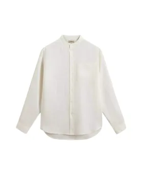 Altro (camicie) uomo - band collar linen shirt arctic white - bianco - Woolrich - FashionsVida