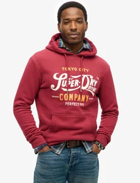 Superdry Men's Perfect Fit Hoodie mit Schriftzug Rot - Größe: S - 89.99 - FashionsVida