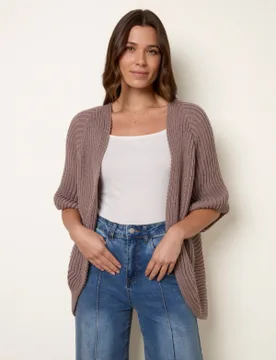 Pointelle Knit Cardigan - S/M / MOCHA - female - Blue Vanilla - FashionsVida