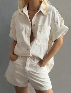 Camisa de mezclilla holgada y casual estilo callejero primavera verano, cárdigan, top blanco roto, Día de San Valentín, boda, vacaciones, oficina, - Shein - FashionsVida