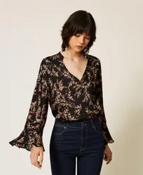 Blouse en satin crépon floral