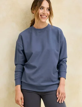 Women's Soft Touch Longline Sweatshirt in Mid Blue Size: 10 - Mid Blue - Size: 10 - Cotton Traders - FashionsVida
