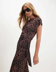 Textured Leopard Print Wide Leg Trousers Brown Mix female