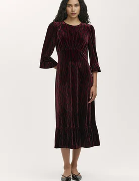 Women's Petite Scarlett Velvet Midi Tea Dress in Wine Size: 10 - Wine - Size: 10 - Finery London - FashionsVida