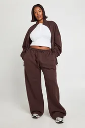 Womens Plus Double Ended Zip Funnel Neck Sweatshirt Tracksuit - Chocolate - Size 20 Uk