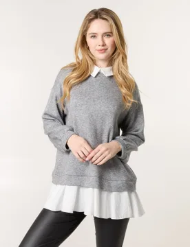 In1 Cut & Sew Sweater - L/XL / Light Grey - female - Blue Vanilla - FashionsVida