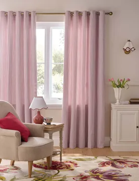 Cornish Chenille Striped Eyelet Curtains Red Mix - Laura Ashley - FashionsVida