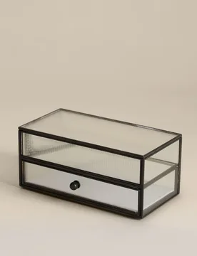 Ribbed Glass Drawer Trinket Box Black - M&S - FashionsVida