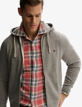 Superdry Herren Baumwolle Gesticktes Logo Monogram Kapuzenpullover Und Reißverschluss, Dunkelgrau, Größe: S - 89.99 - FashionsVida